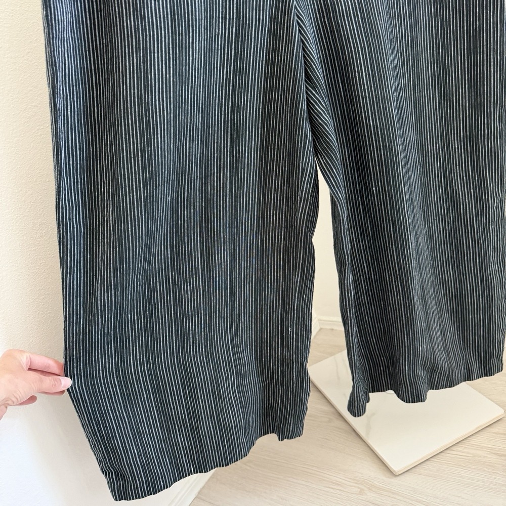 Liv By Habitat Jumpsuit Womens Large Black Striped 100% Linen Wide Leg Lagenlook - Picture 5 of 11